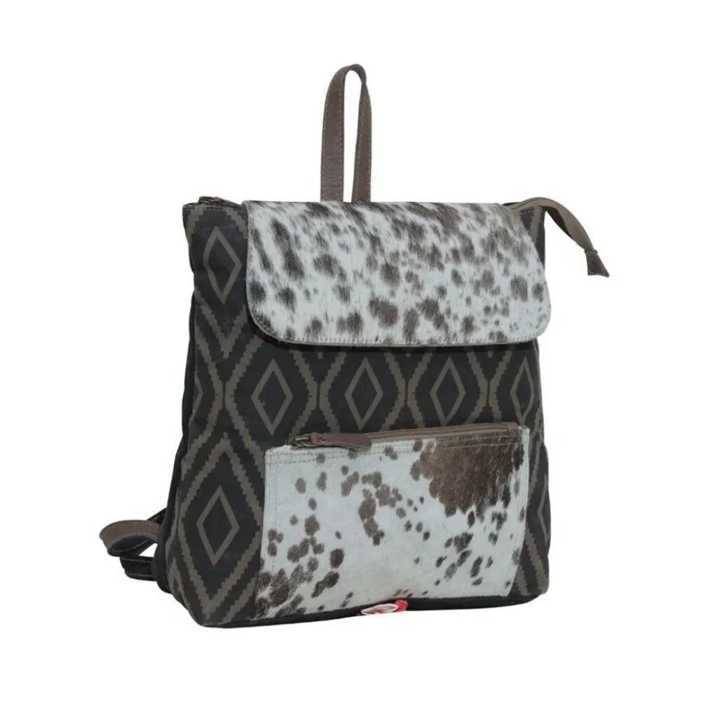 Myra Bag Handmade Mocha Backpack Upcycled Canvas & Cowhide Leather